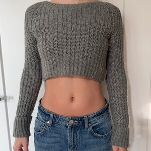 Urban Outfitters Gray Cable Knit Ultra Cropped Sweater